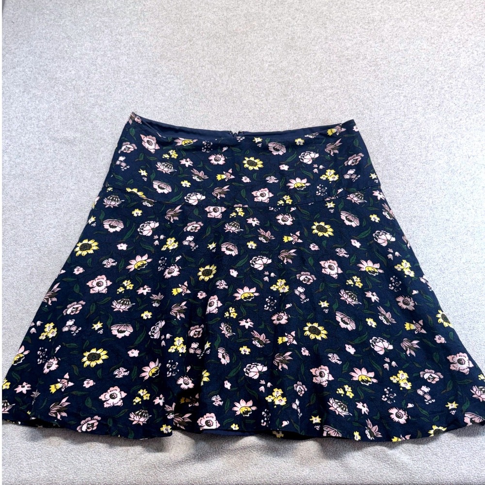 Ann Taylor Factory Skirt Womens 12 Navy Blue Floral A-Line Mini Workwear Flowy